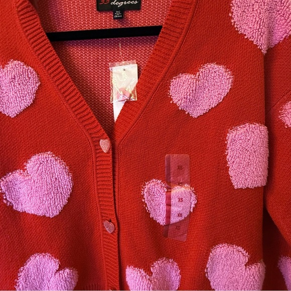 32 Degrees Heart Pattern Cardigan in Red and Pink - Picture 2 of 9